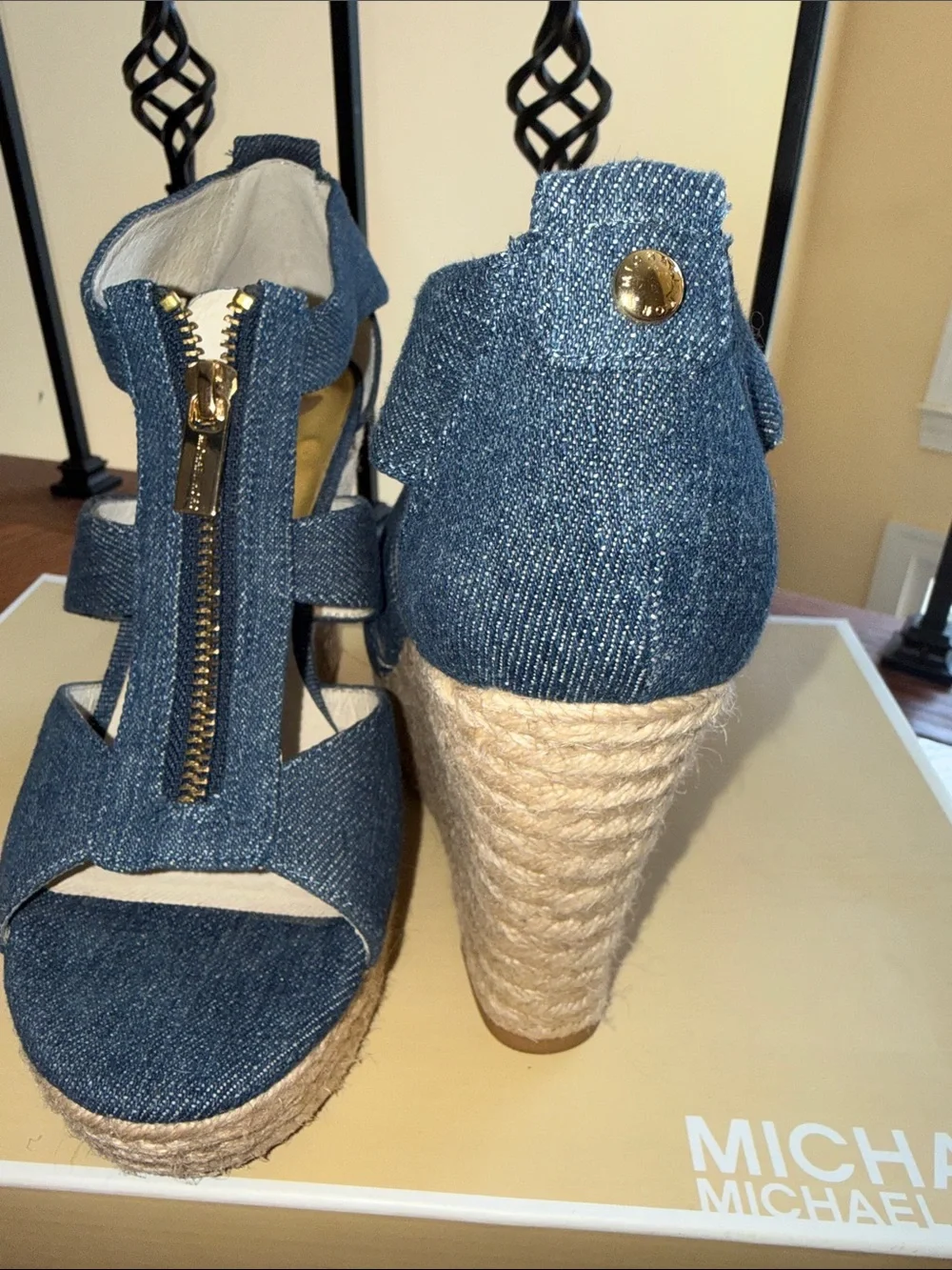 MICHAEL Michael Kors Denim Zip Front Wedge Sandals - Blue
